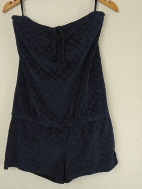 Juicy Couture Y2K Navy Terry Strapless Logo Romper | Soft Velour Vibes | Size S
